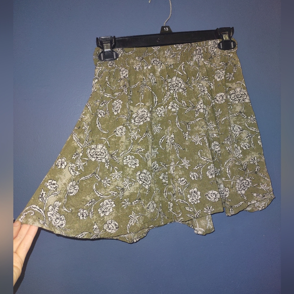 Floral Bohemian Olive Green Short Skirt